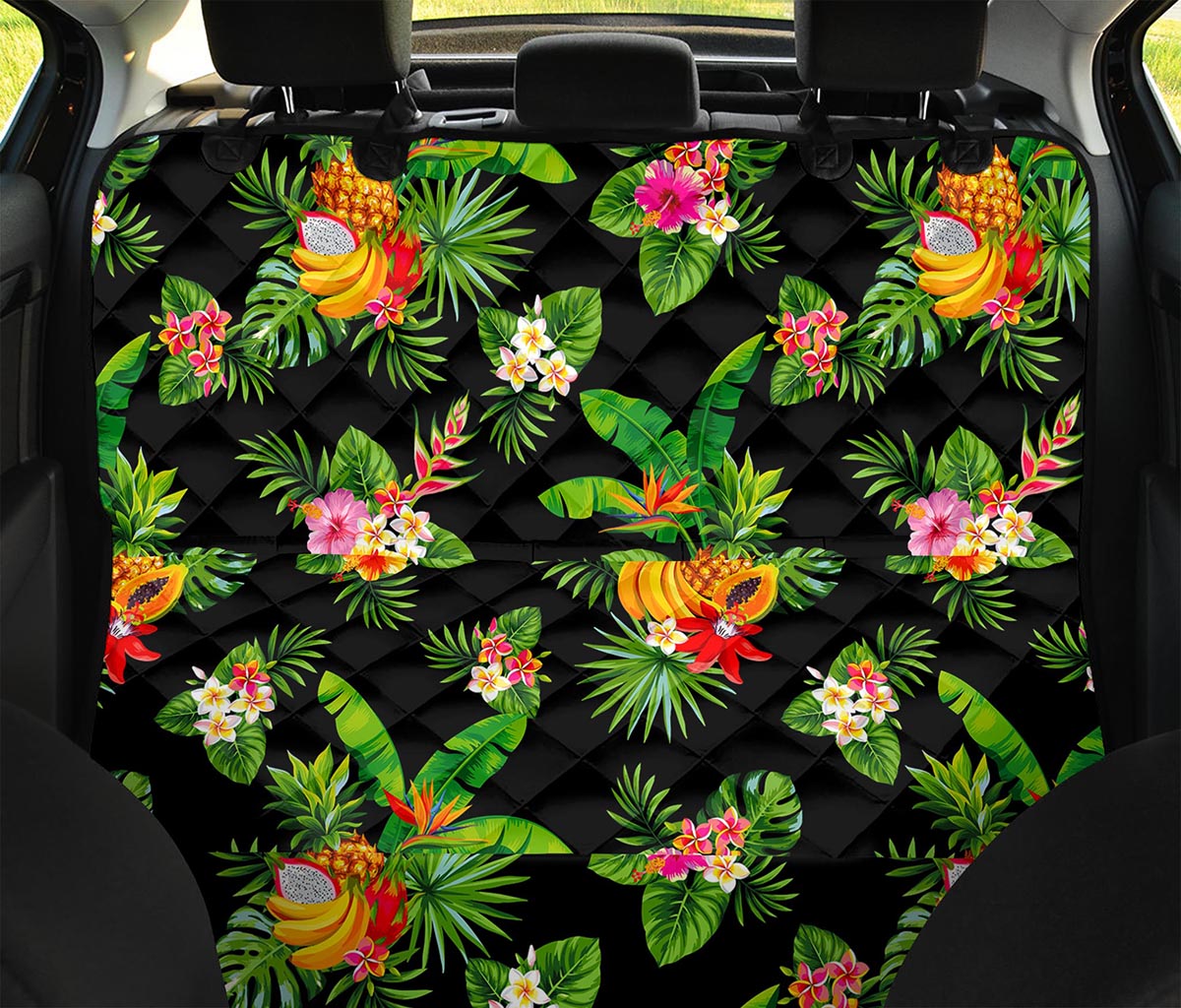 Black Tropical Hawaiian Pattern Print Pet Car Back Seat Cover