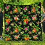 Black Tropical Hawaiian Pattern Print Quilt