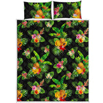 Black Tropical Hawaiian Pattern Print Quilt Bed Set