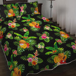 Black Tropical Hawaiian Pattern Print Quilt Bed Set