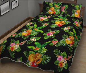 Black Tropical Hawaiian Pattern Print Quilt Bed Set