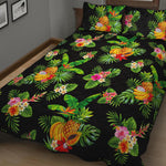 Black Tropical Hawaiian Pattern Print Quilt Bed Set