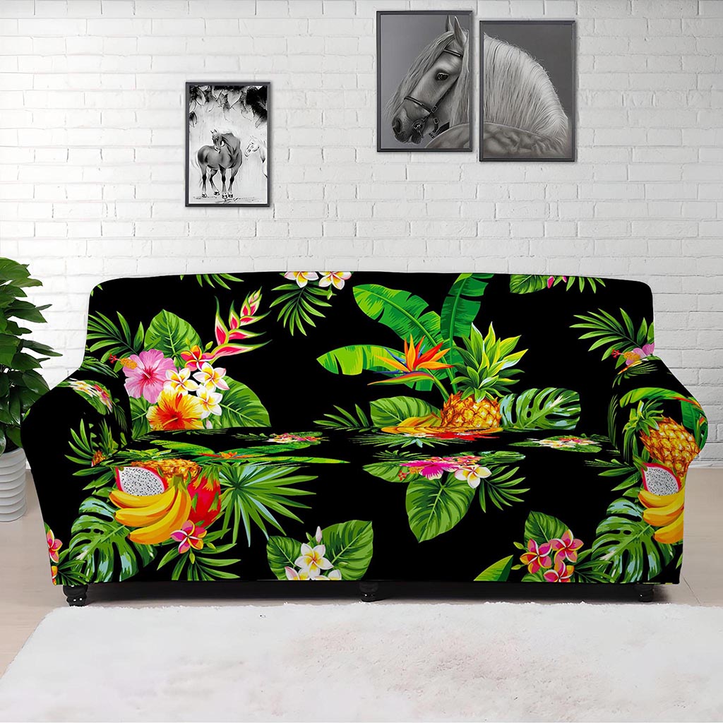 Black Tropical Hawaiian Pattern Print Sofa Cover