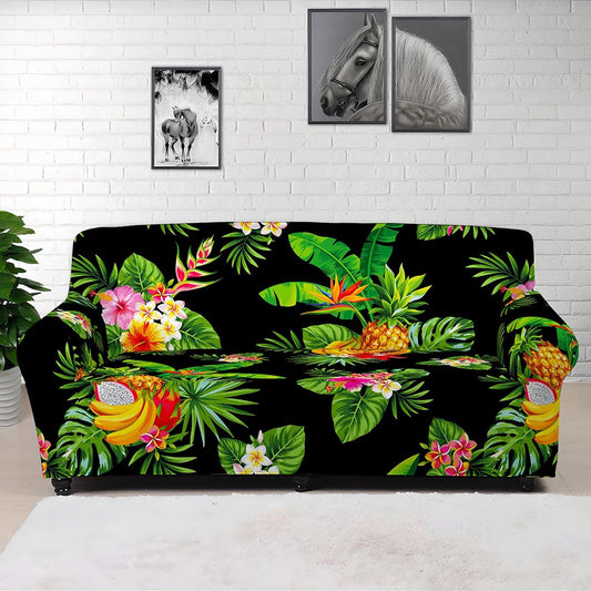 Black Tropical Hawaiian Pattern Print Sofa Cover