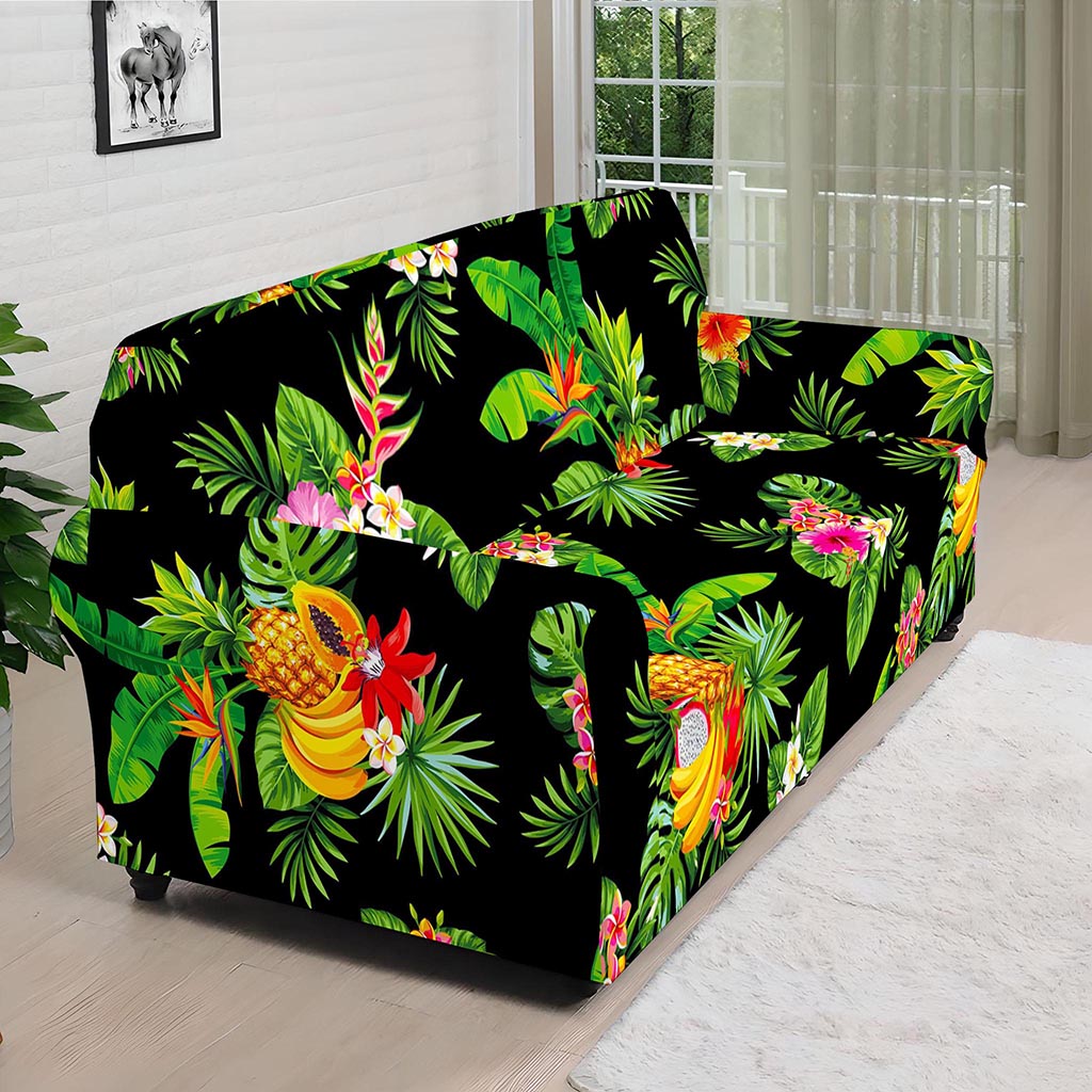 Black Tropical Hawaiian Pattern Print Sofa Cover