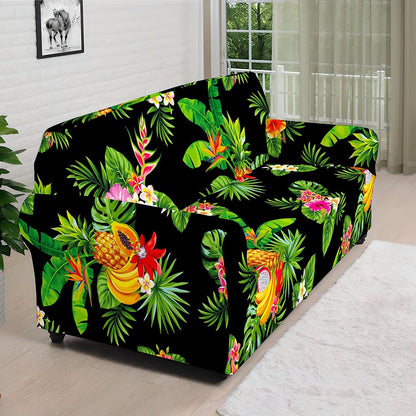 Black Tropical Hawaiian Pattern Print Sofa Cover