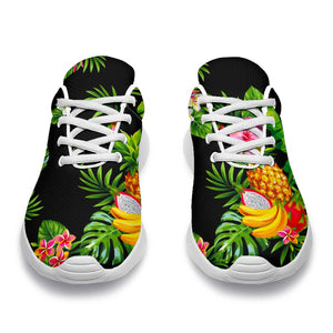 Black Tropical Hawaiian Pattern Print Sport Shoes GearFrost