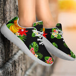 Black Tropical Hawaiian Pattern Print Sport Shoes GearFrost