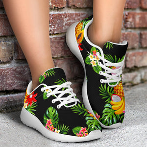 Black Tropical Hawaiian Pattern Print Sport Shoes GearFrost