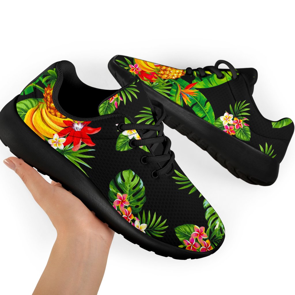 Black Tropical Hawaiian Pattern Print Sport Shoes GearFrost