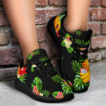 Black Tropical Hawaiian Pattern Print Sport Shoes GearFrost