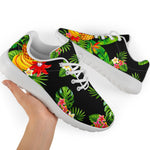 Black Tropical Hawaiian Pattern Print Sport Shoes GearFrost