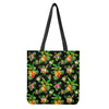 Black Tropical Hawaiian Pattern Print Tote Bag