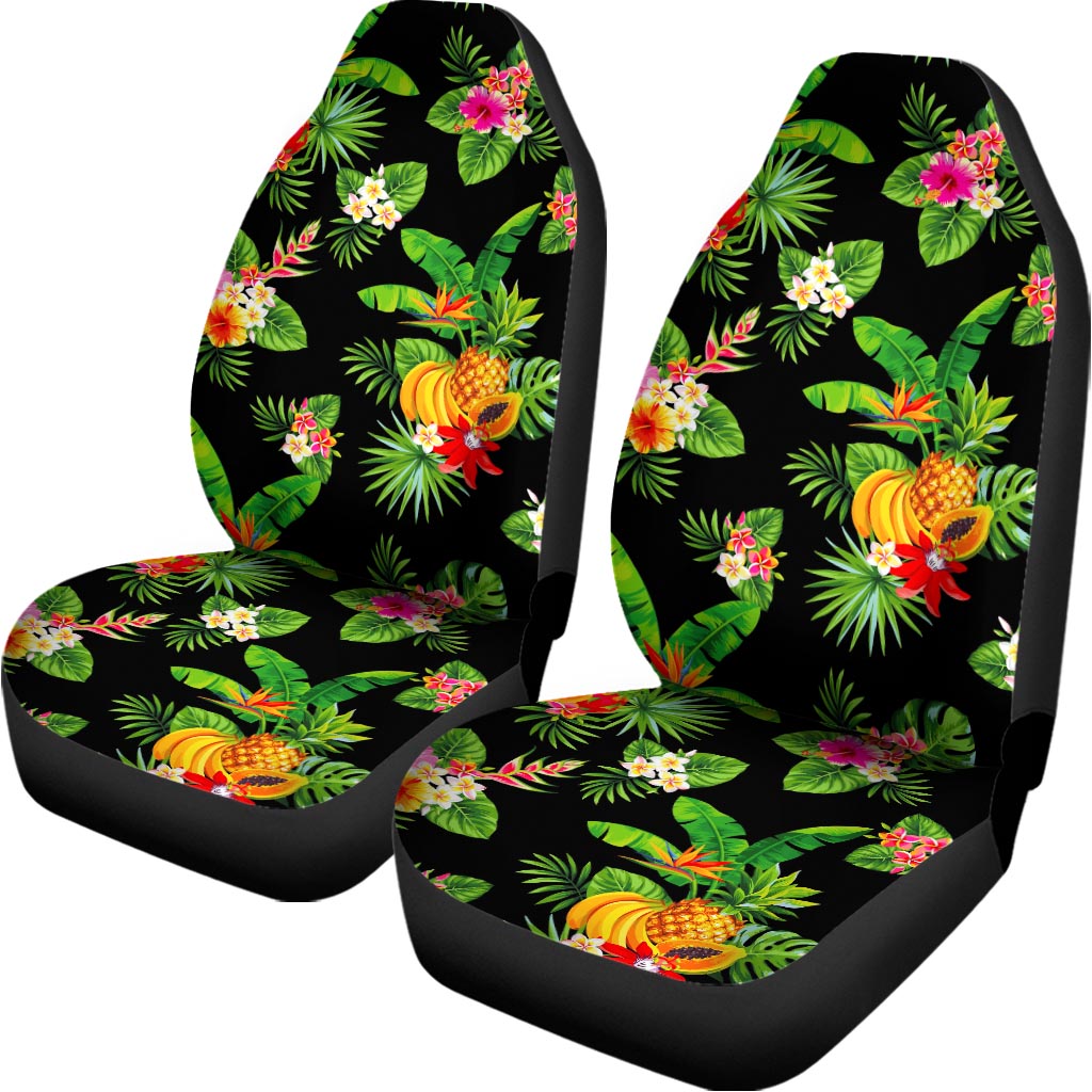 Black Tropical Hawaiian Pattern Print Universal Fit Car Seat Covers