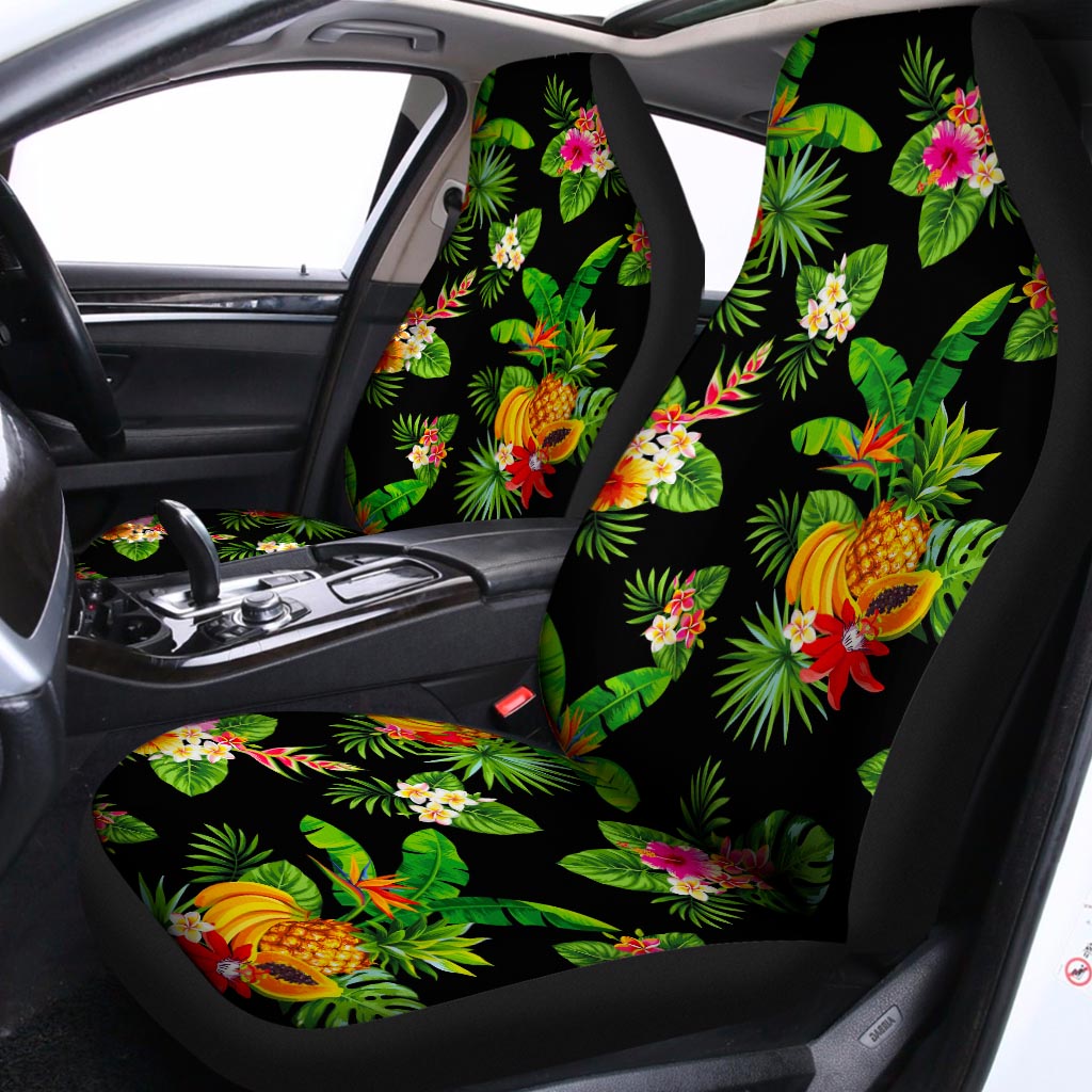 Black Tropical Hawaiian Pattern Print Universal Fit Car Seat Covers