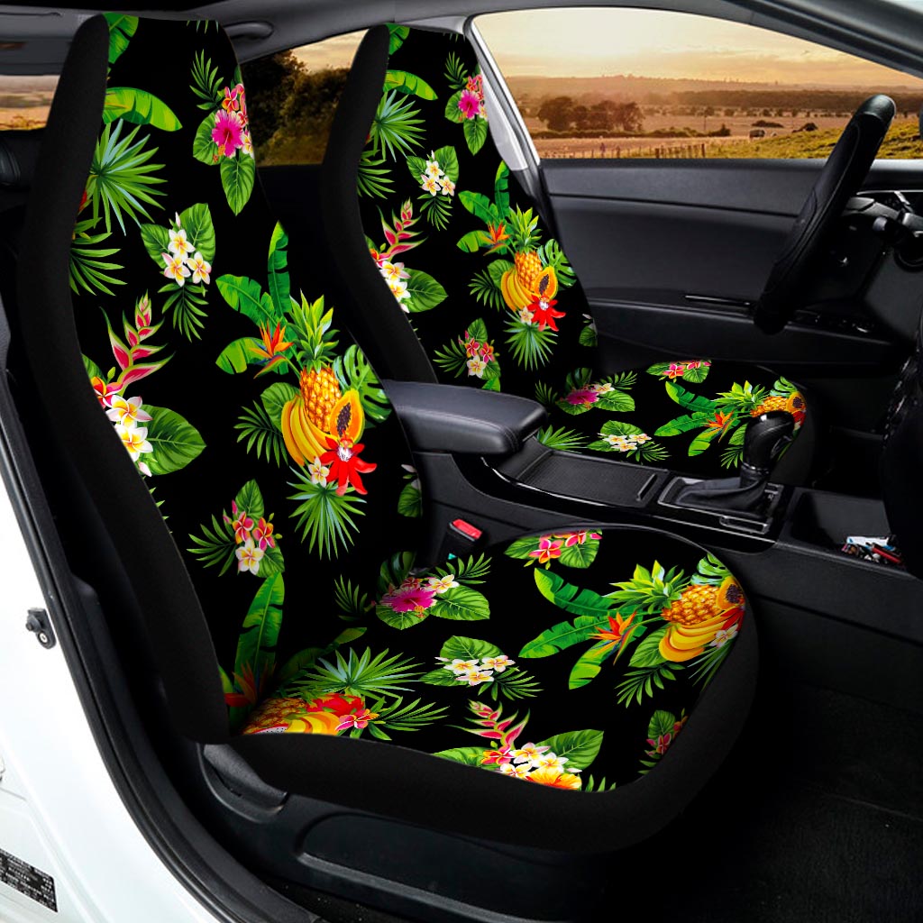 Black Tropical Hawaiian Pattern Print Universal Fit Car Seat Covers