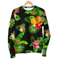 Black Tropical Hawaiian Pattern Print Women's Crewneck Sweatshirt