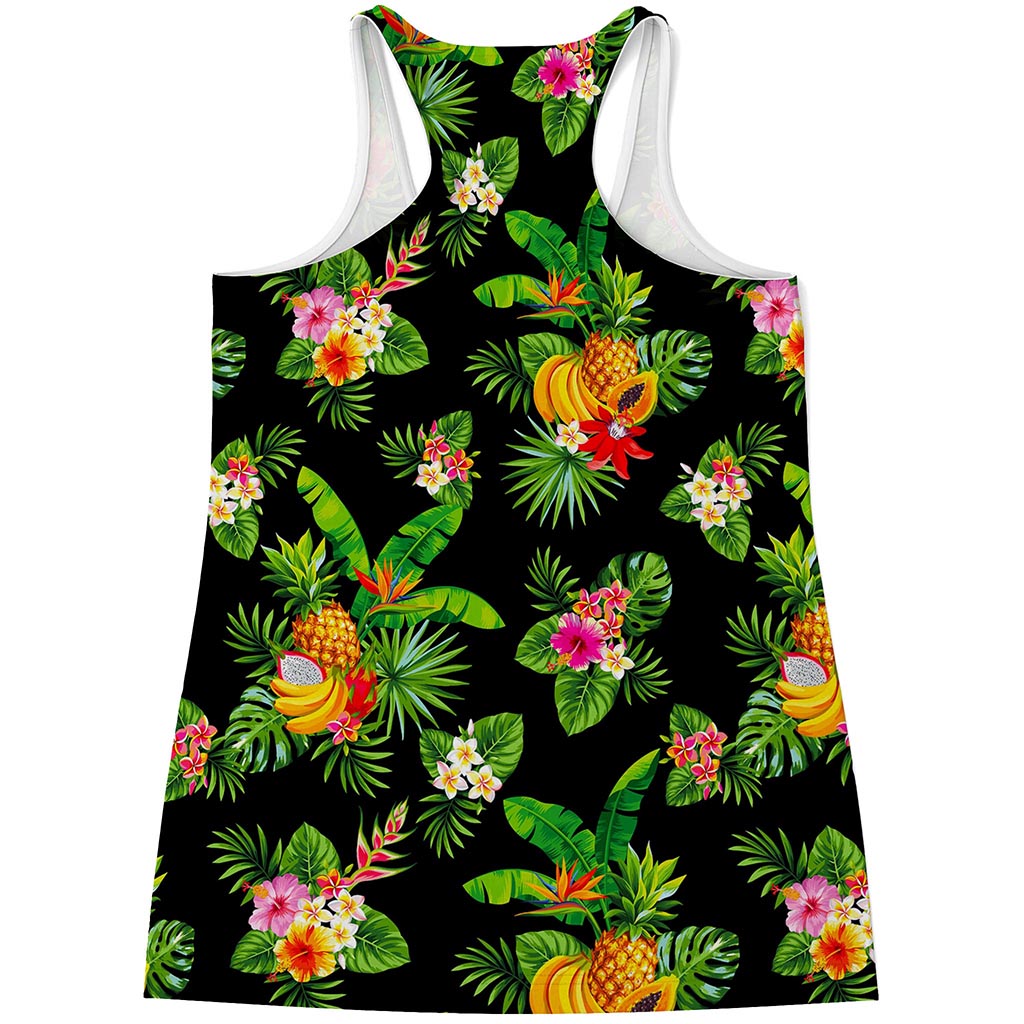 Black Tropical Hawaiian Pattern Print Women's Racerback Tank Top
