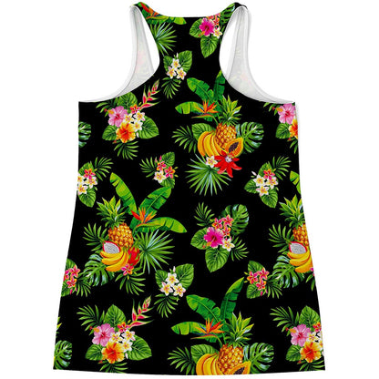 Black Tropical Hawaiian Pattern Print Women's Racerback Tank Top