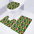 Black Tropical Pineapple Pattern Print 3 Piece Bath Mat Set