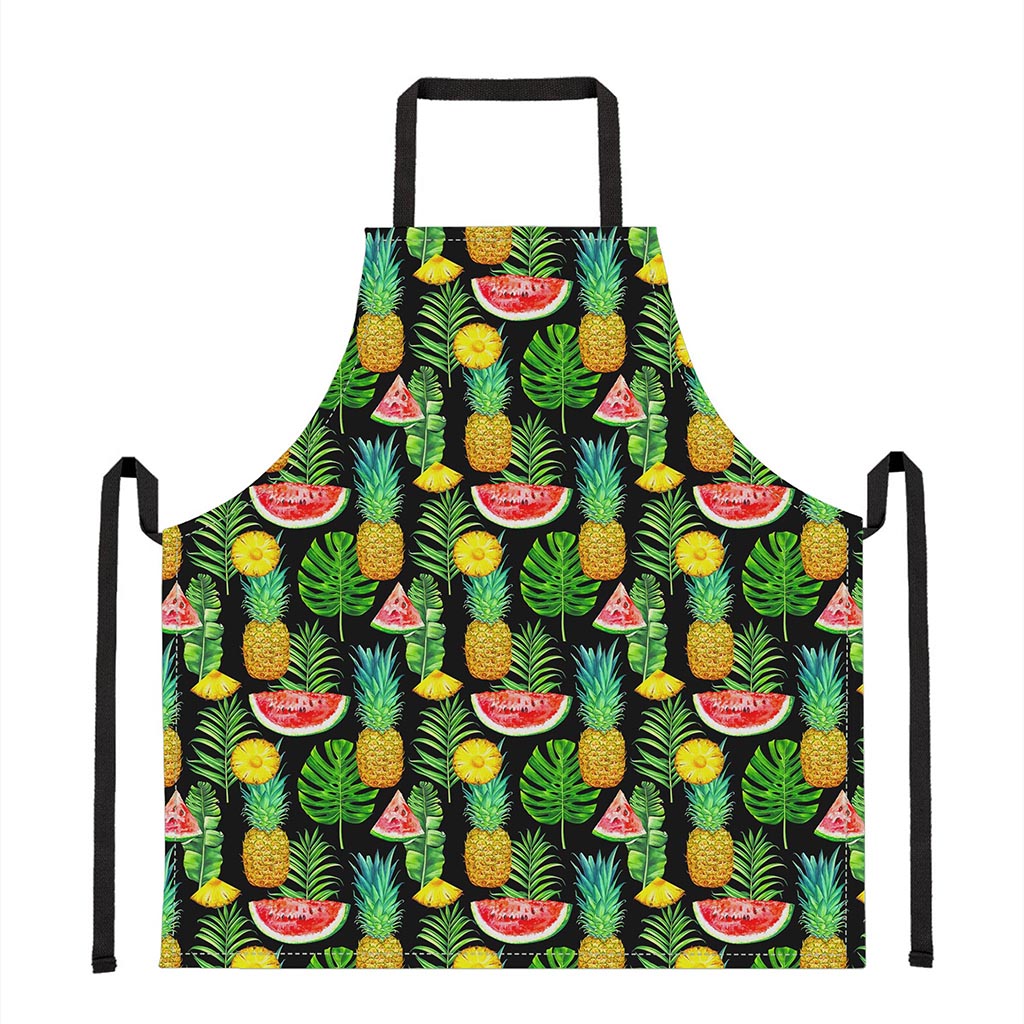 Black Tropical Pineapple Pattern Print Apron