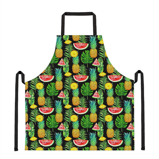 Black Tropical Pineapple Pattern Print Apron