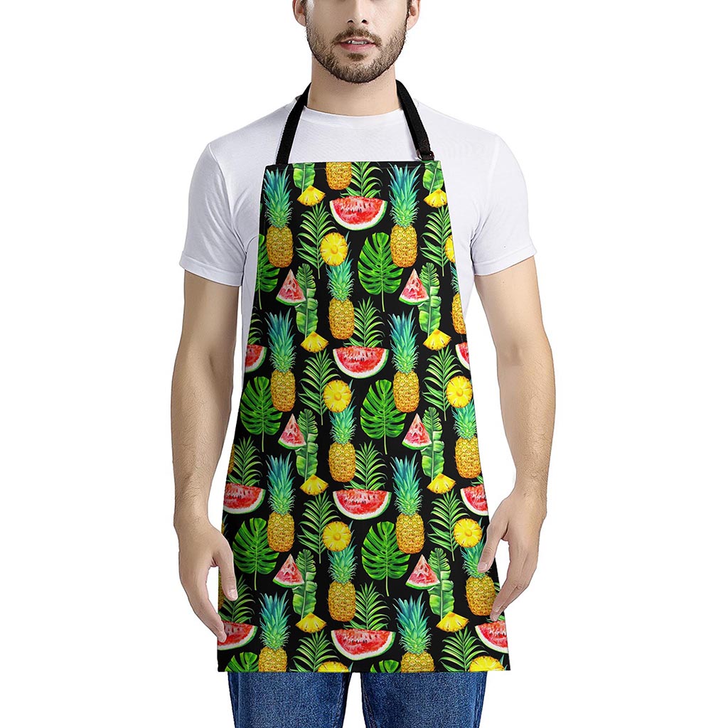 Black Tropical Pineapple Pattern Print Apron