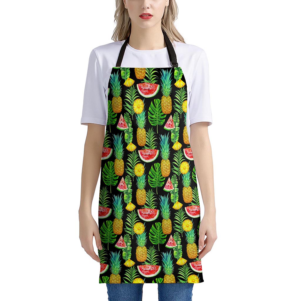 Black Tropical Pineapple Pattern Print Apron
