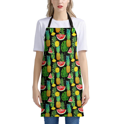 Black Tropical Pineapple Pattern Print Apron
