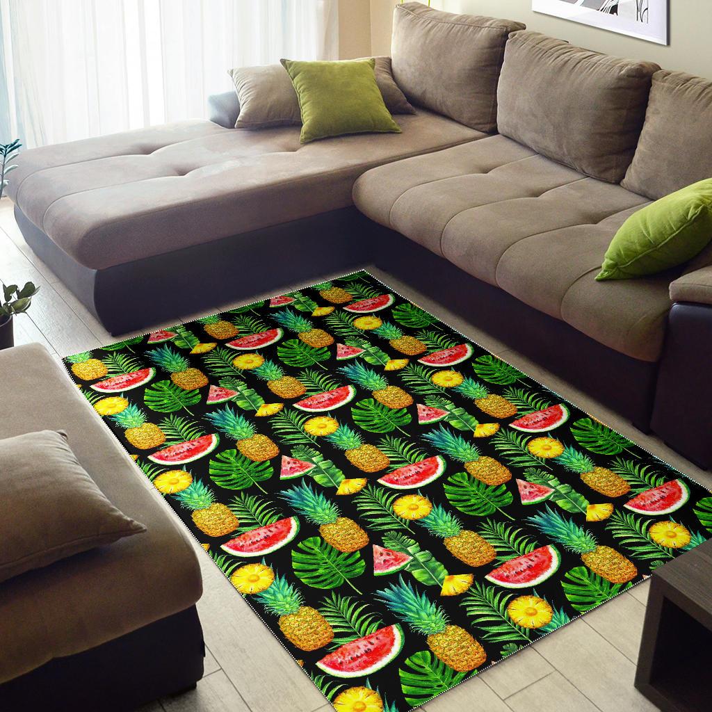 Black Tropical Pineapple Pattern Print Area Rug GearFrost