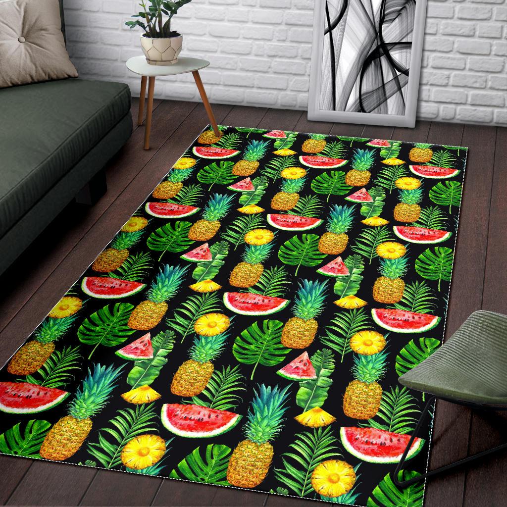 Black Tropical Pineapple Pattern Print Area Rug GearFrost