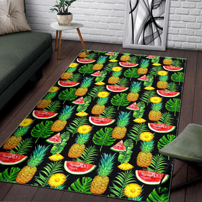 Black Tropical Pineapple Pattern Print Area Rug GearFrost