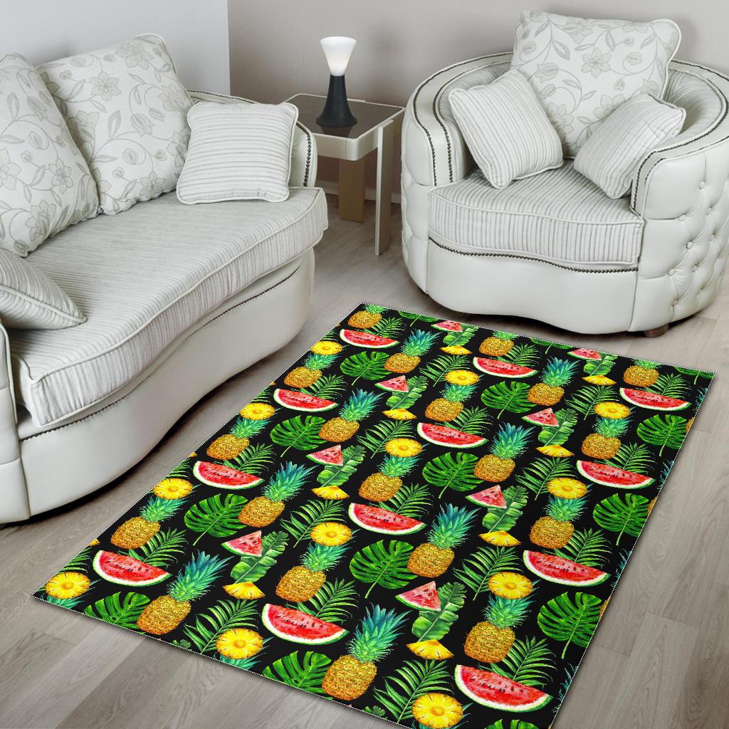 Black Tropical Pineapple Pattern Print Area Rug GearFrost