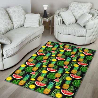 Black Tropical Pineapple Pattern Print Area Rug GearFrost