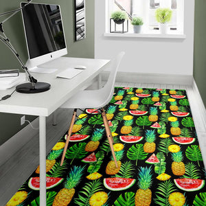 Black Tropical Pineapple Pattern Print Area Rug GearFrost