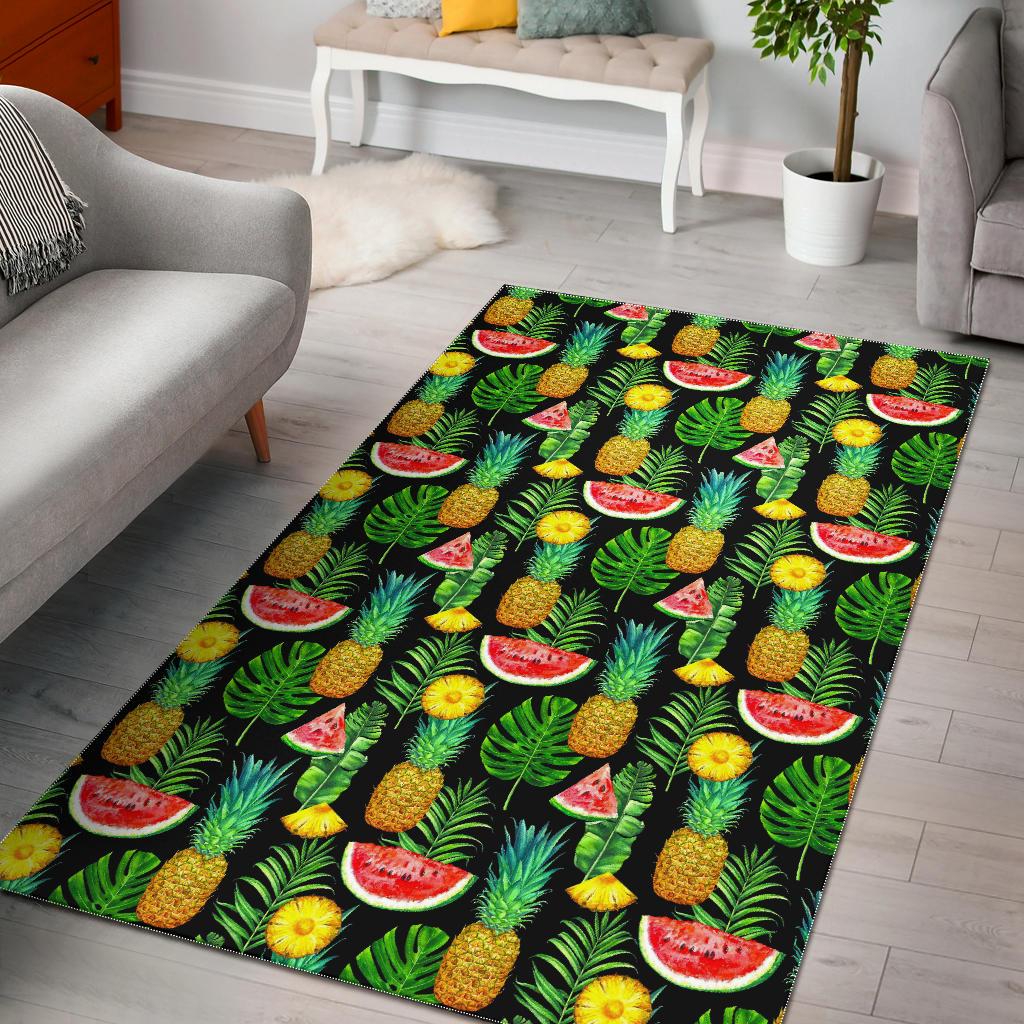 Black Tropical Pineapple Pattern Print Area Rug GearFrost