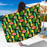Black Tropical Pineapple Pattern Print Beach Sarong Wrap