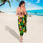 Black Tropical Pineapple Pattern Print Beach Sarong Wrap