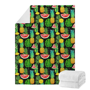 Black Tropical Pineapple Pattern Print Blanket