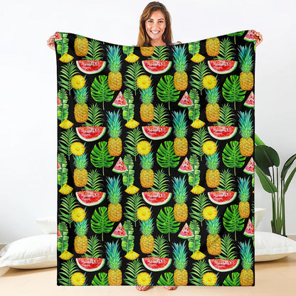Black Tropical Pineapple Pattern Print Blanket