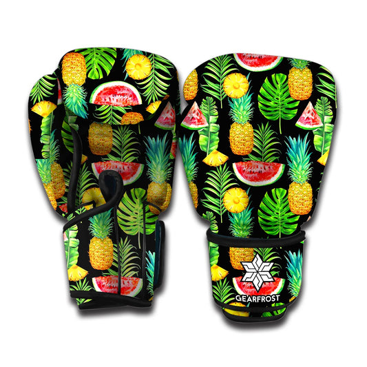 Black Tropical Pineapple Pattern Print Boxing Gloves