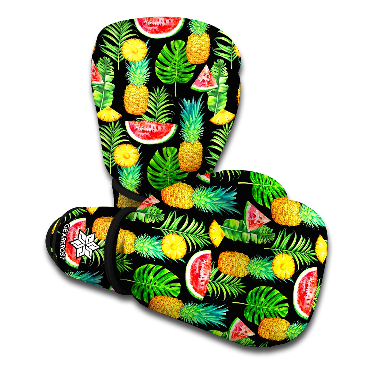Black Tropical Pineapple Pattern Print Boxing Gloves