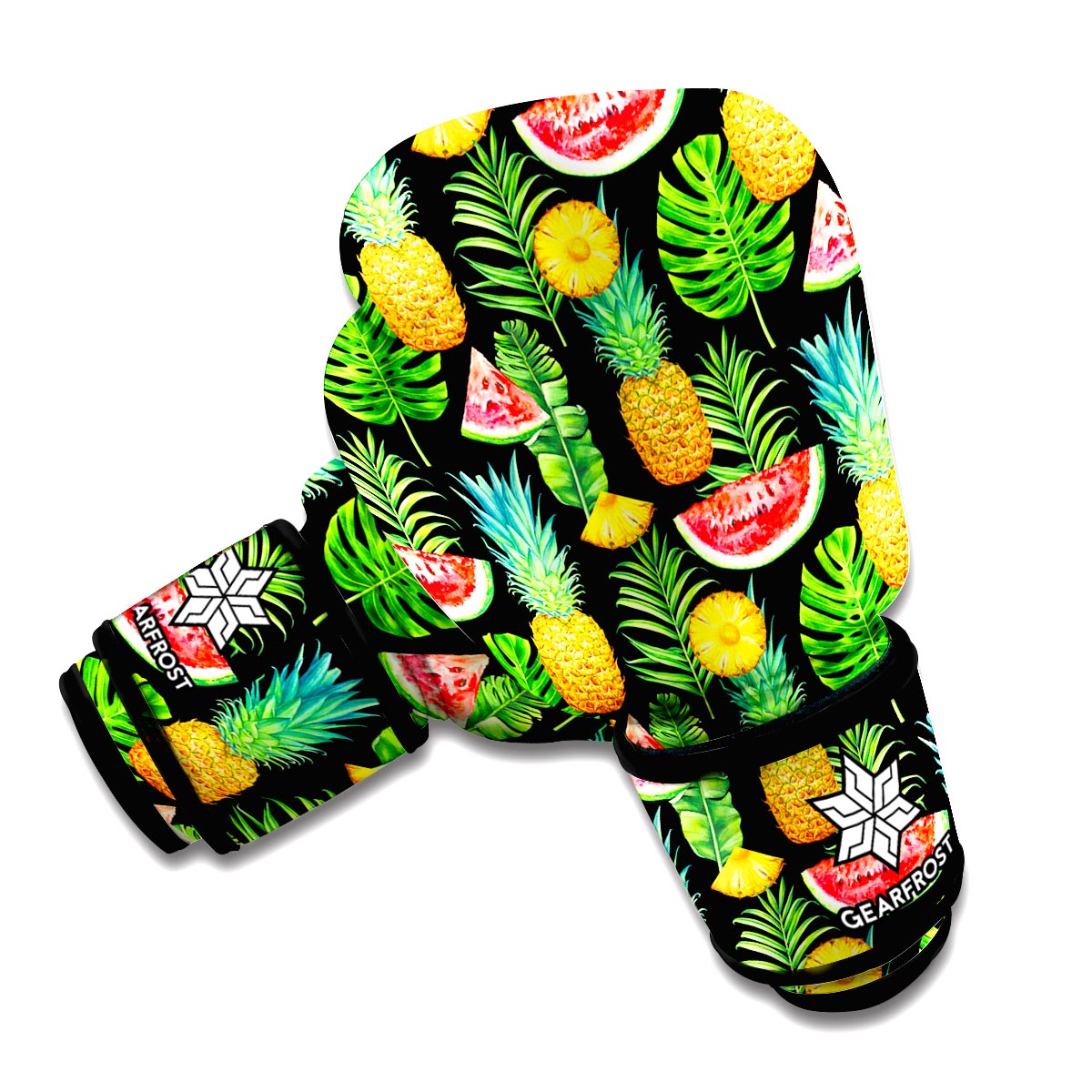 Black Tropical Pineapple Pattern Print Boxing Gloves