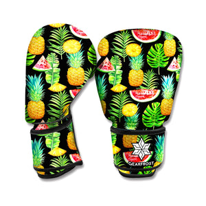 Black Tropical Pineapple Pattern Print Boxing Gloves