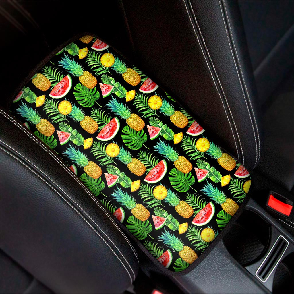 Black Tropical Pineapple Pattern Print Car Center Console Cover