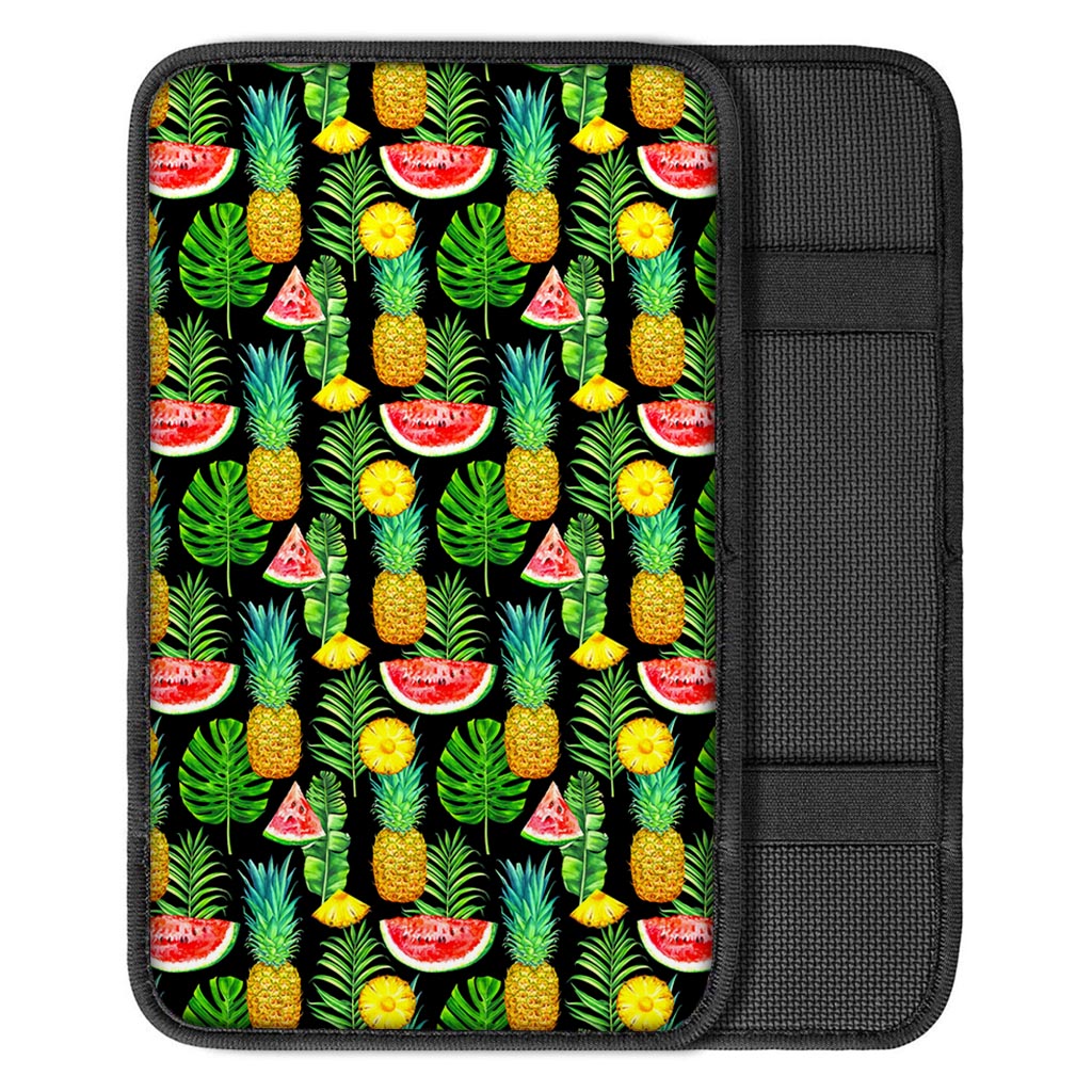 Black Tropical Pineapple Pattern Print Car Center Console Cover
