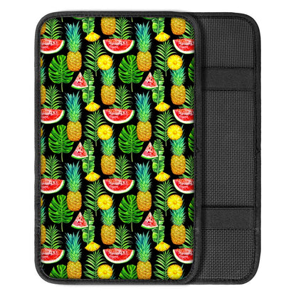 Black Tropical Pineapple Pattern Print Car Center Console Cover