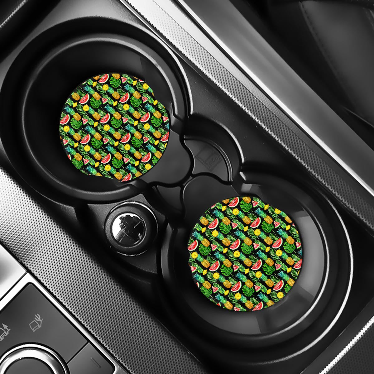 Black Tropical Pineapple Pattern Print Car Coasters