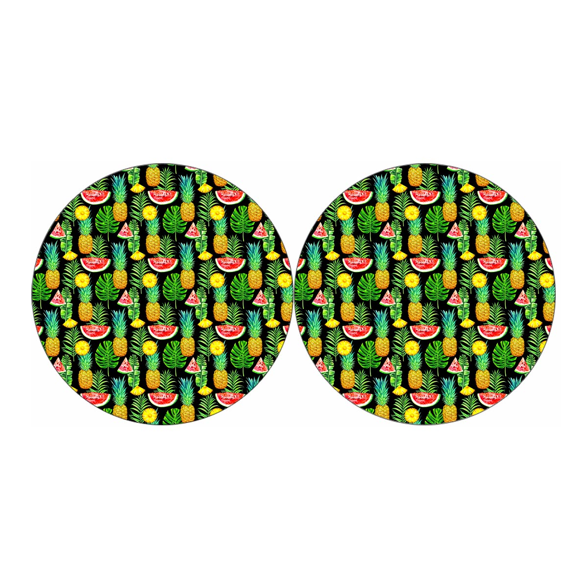 Black Tropical Pineapple Pattern Print Car Coasters