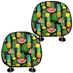 Black Tropical Pineapple Pattern Print Car Headrest Covers
